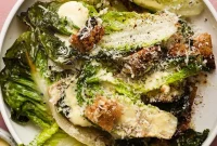 Grilled Little Gem Caesar Salad with Crispy Croutons and Anchovy Dressing