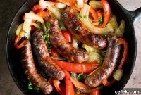 Grilled Beer Brats with Caramelized Peppers & Onions