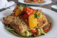 Chicken Cutlets with Zucchini Noodles and Cherry Tomatoes