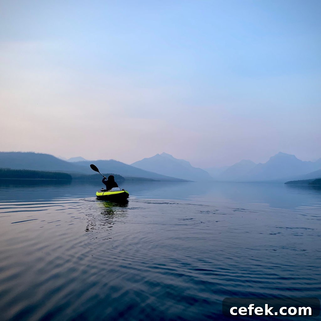 Rebecca kayaking at Lake McDonald in Glacier National Park.