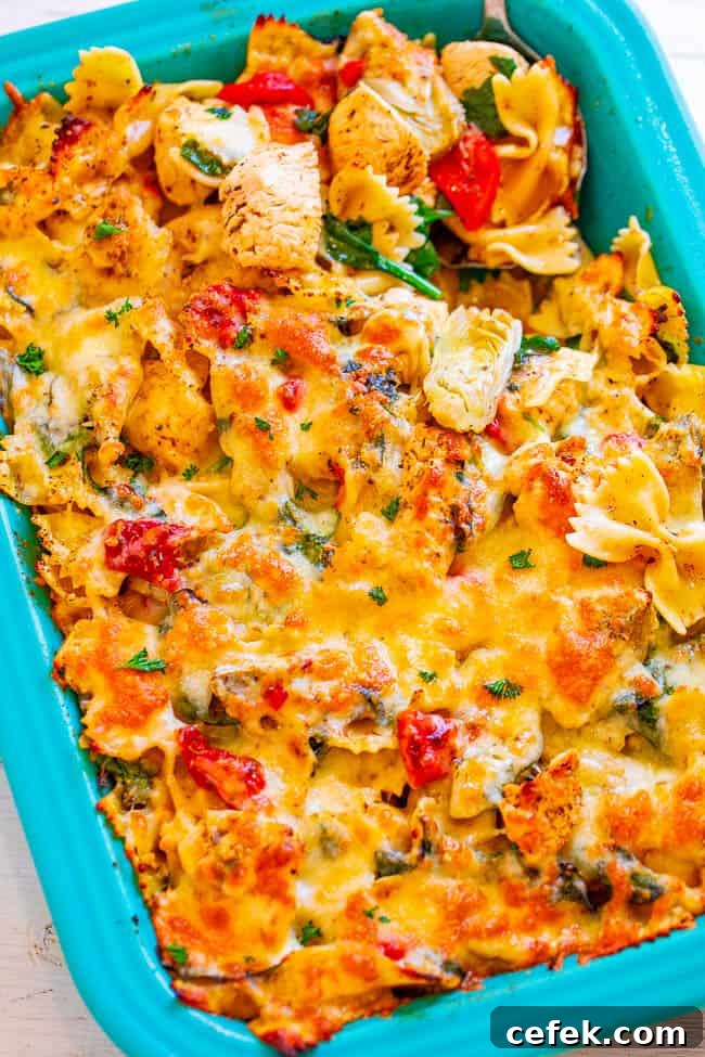 Cheesy Chicken Artichoke Pasta Bake