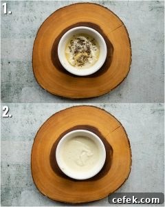 2 step by step photos showing how to make tuna salad dressing