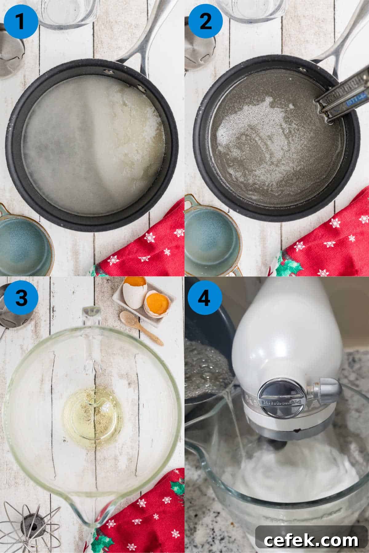 A collage of four images showing how to make old fashioned divinity.