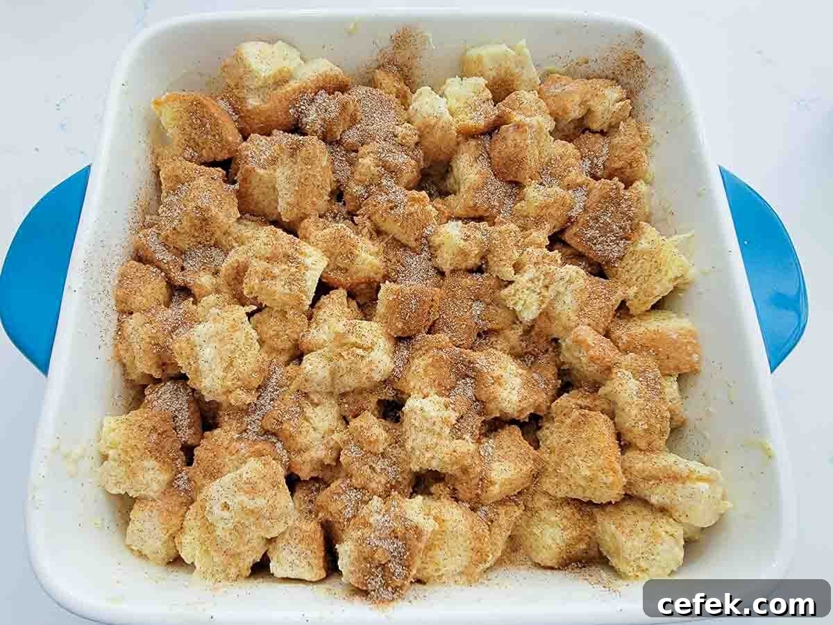 unbaked french toast casserole in a baking dish.