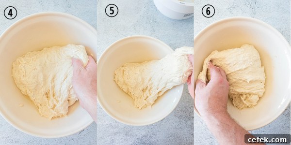 hands stretching over dough