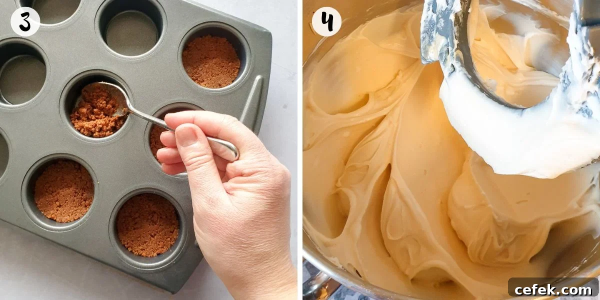 press into tins and beat filling