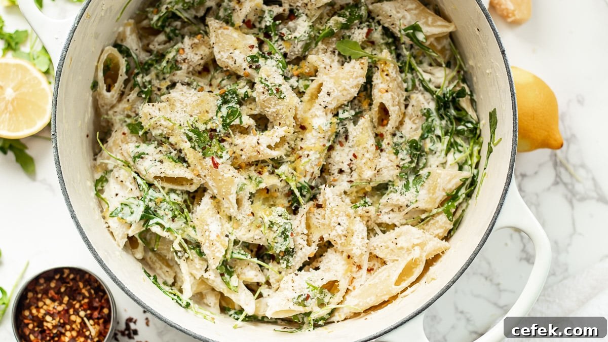 ricotta lemon pasta in a pot