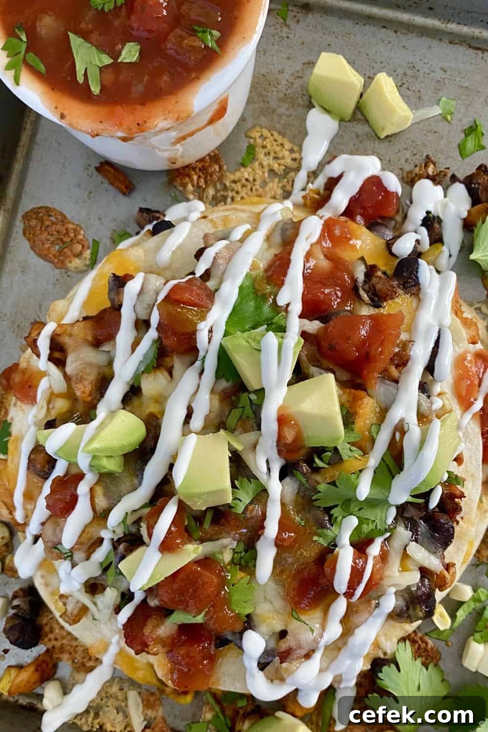 baked tortilla stack with sour cream