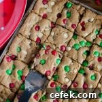 Christmas M&M Cookie Bars close-up