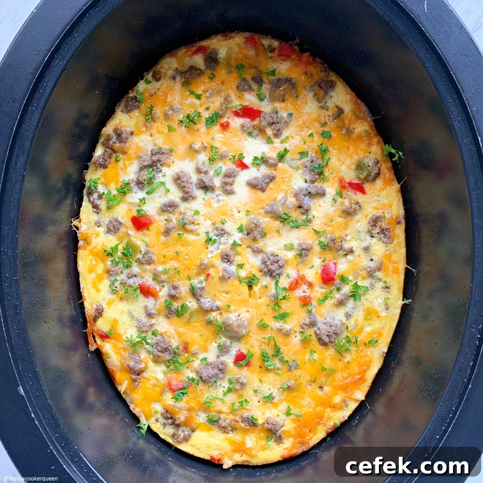 cooled egg casserole in the slow cooker