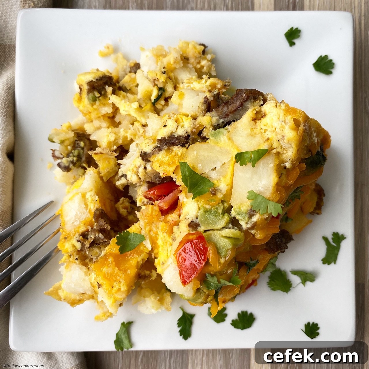 plated Slow Cooker California Burrito Breakfast Casserole