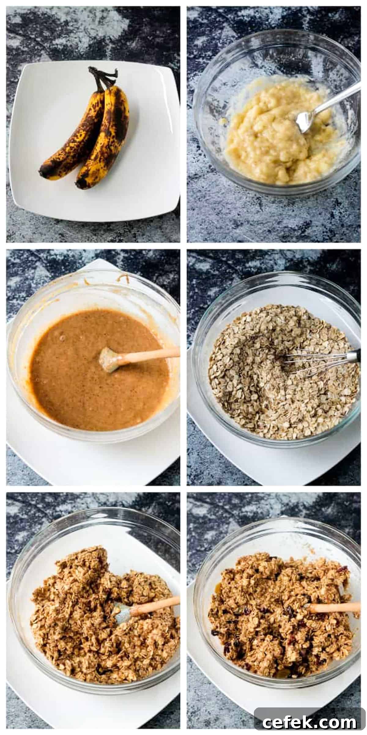 6 photo collage of making the batter for the recipe.