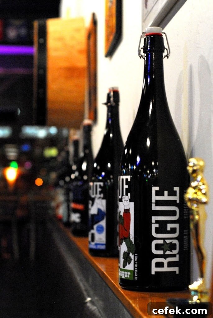 Rogue beer glass on table