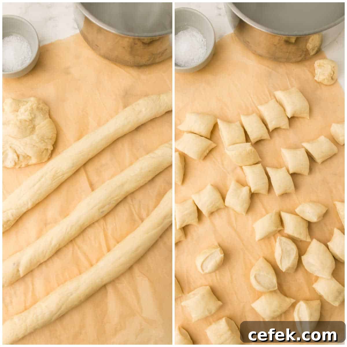 Collage of portioning the dough.