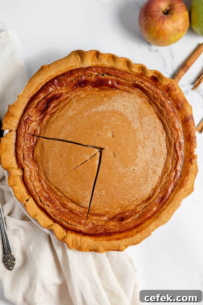 sliced apple butter pie ready to serve