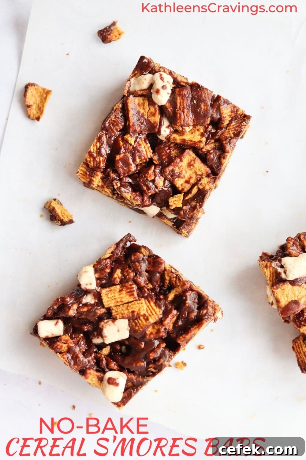 No-Bake S'mores bars on parchment paper with text overlay