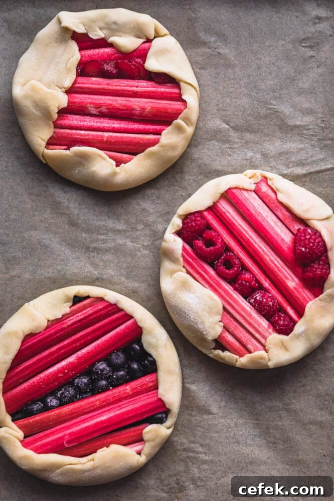 unbaked mini rhubarb galettes with fresh berries