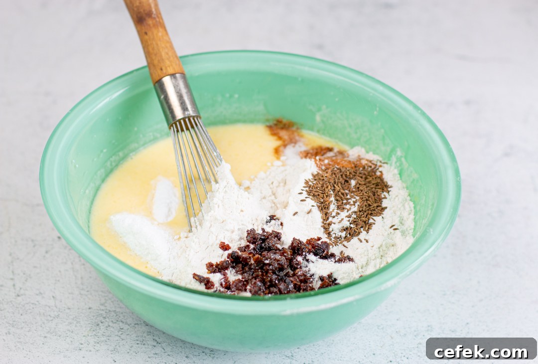 Making the batter for Karen's Irish Soda Bread Waffles