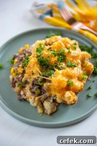 Slow Cooker Tater Tot Casserole garnished and served on plate