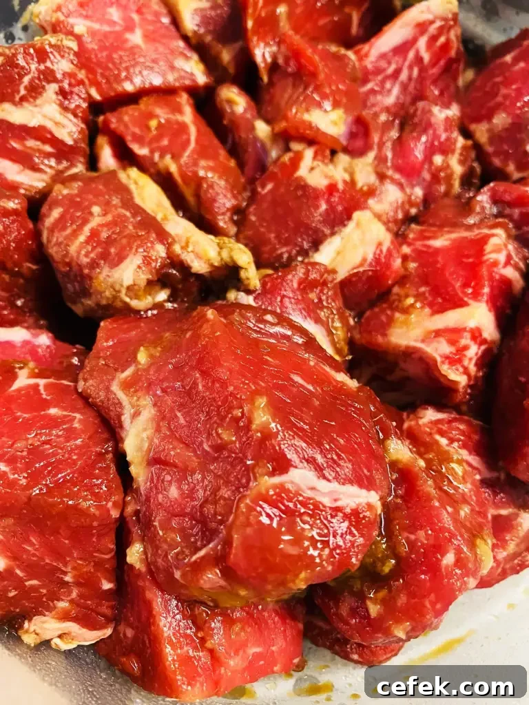 marinating steak cubes