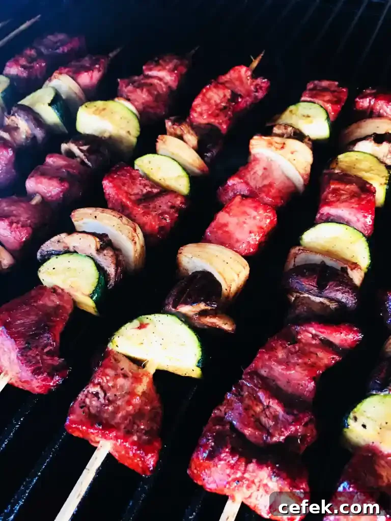 Traeger Hibachi Steak Skewers before cooking