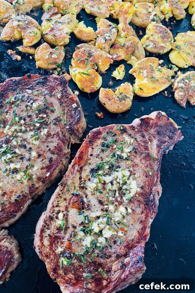 Blackstone Steak and Smashed Potatoes
