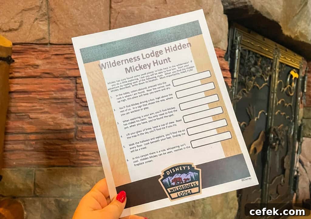 Disney’s Wilderness Lodge Hidden Mickey Scavenger Hunt.