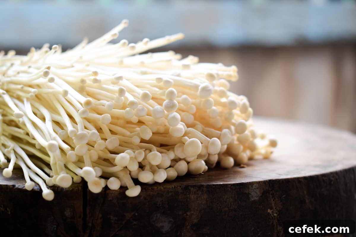 Cultivated enoki mushrooms