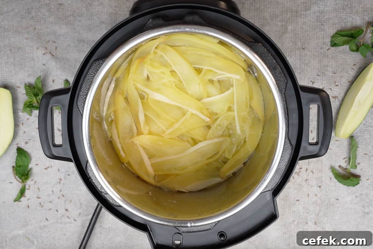 Cooked green mangoes.
