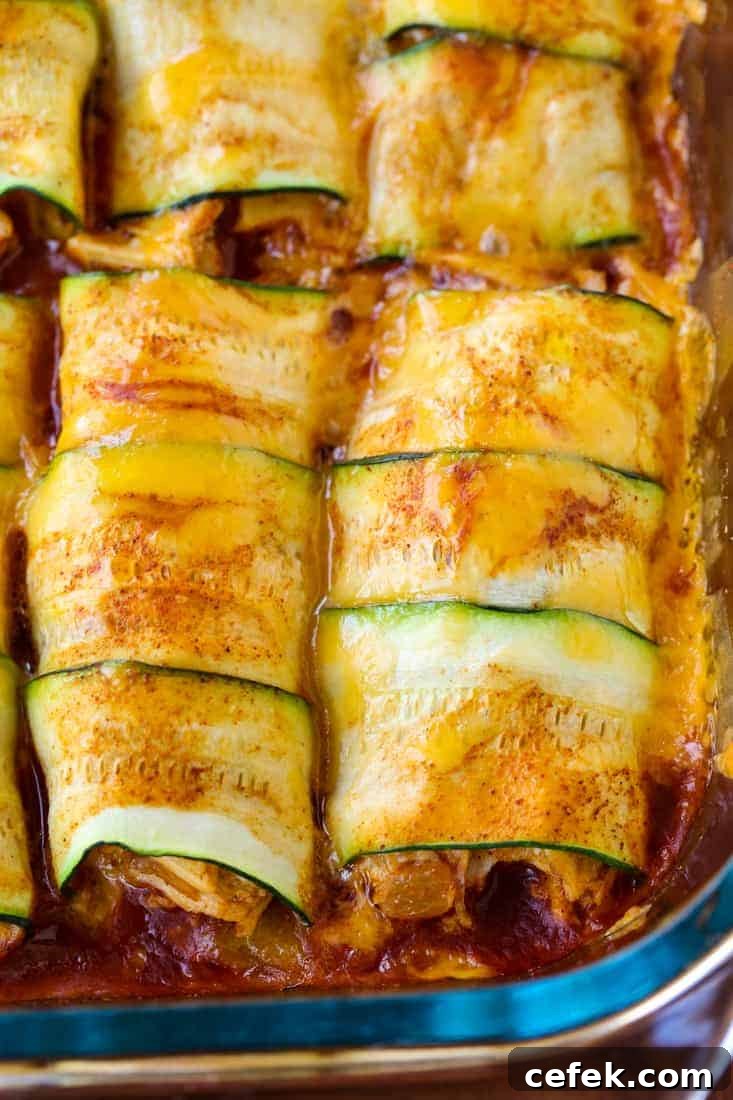 Chicken Stuffed Zucchini Enchiladas are a low carb enchilada recipe made with zucchini