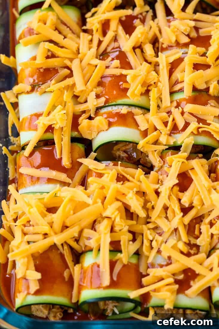 Chicken Stuffed Zucchini Enchiladas are a chicken enchilada recipe made with thin slices of zucchini