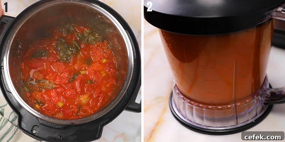 A collage of two photos showing how to finish the soup.
