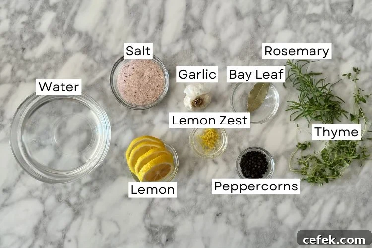 Ingredients for roasted brined turkey breast recipe
