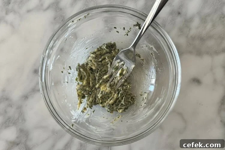 Combined herbed butter in bowl