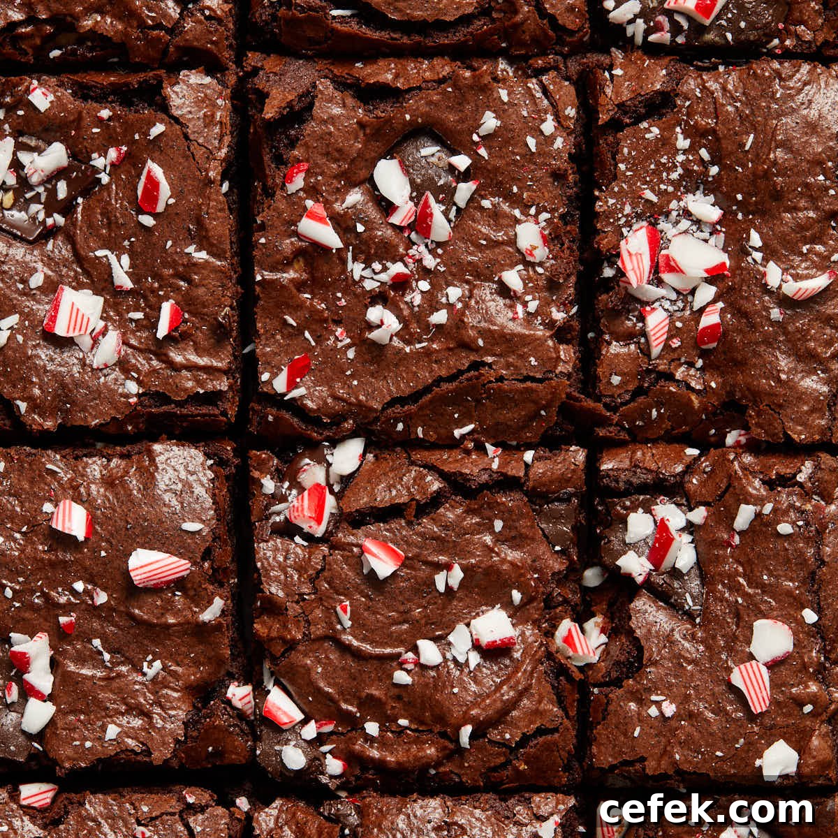 Overhead of peppermint mocha brownies sliced and close together.
