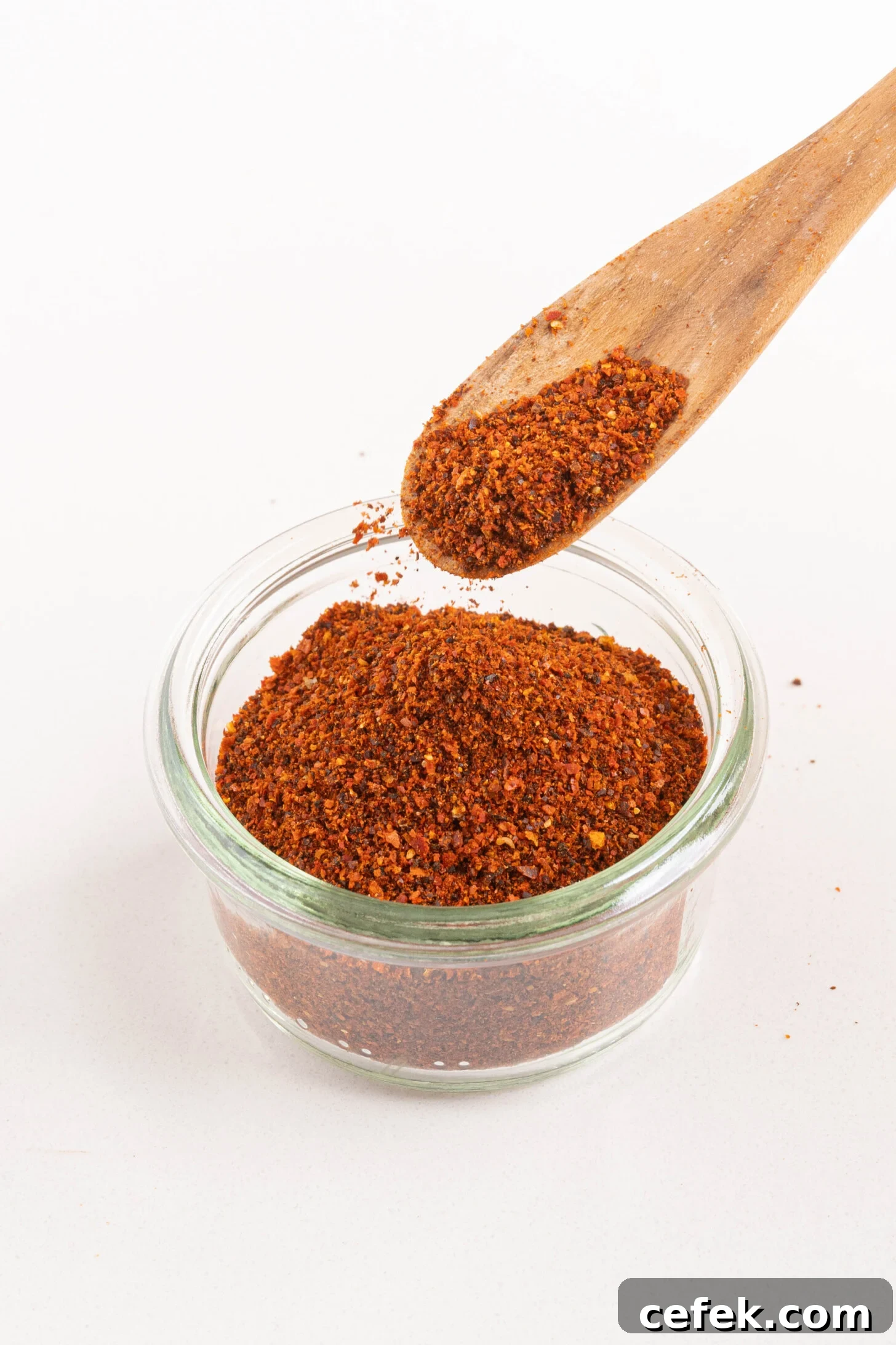 paprika in a small jar with a wooden spoon