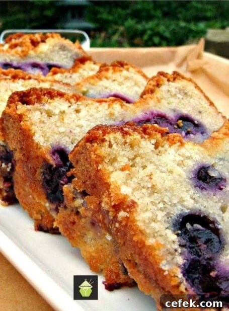 Blueberry Lemon Pound Cake, a delicious soft and moist loaf bursting with juicy blueberries! Perfect with a cup of tea