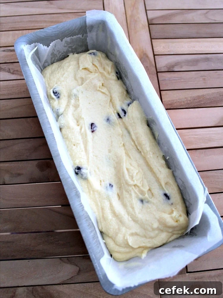 Blueberry Lemon Pound Cake, batter in the pan