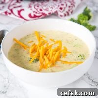 A bowl of broccoli cheese soup