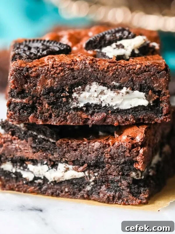 Two Oreo Brownies stacked on top of each other.