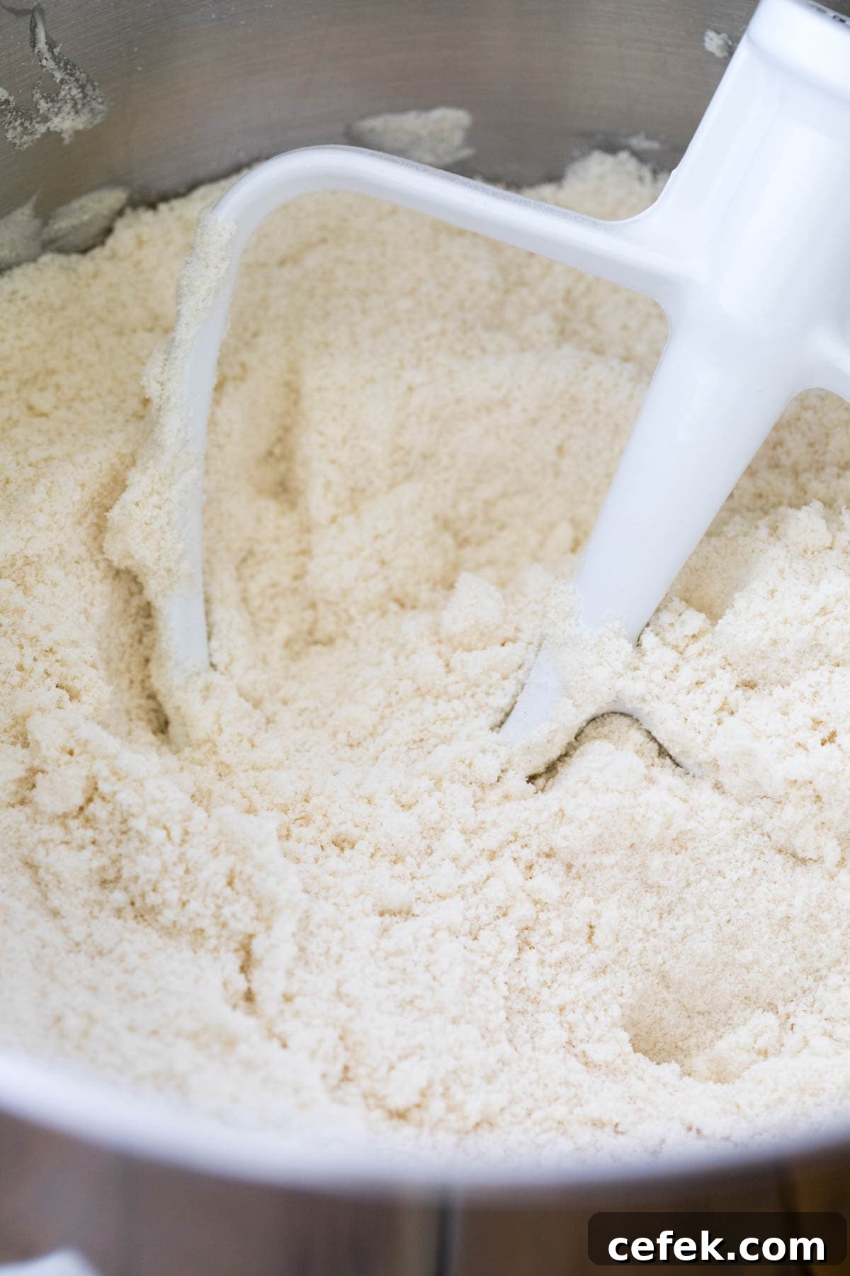 dry ingredients with butter reverse creamed: sandy consistency