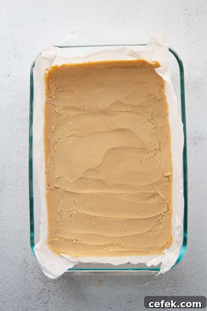 cookie dough patted into a 13x9-inch pan.