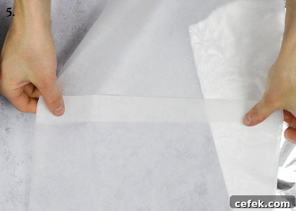 Step 5, making a pleated sheet of baking paper.
