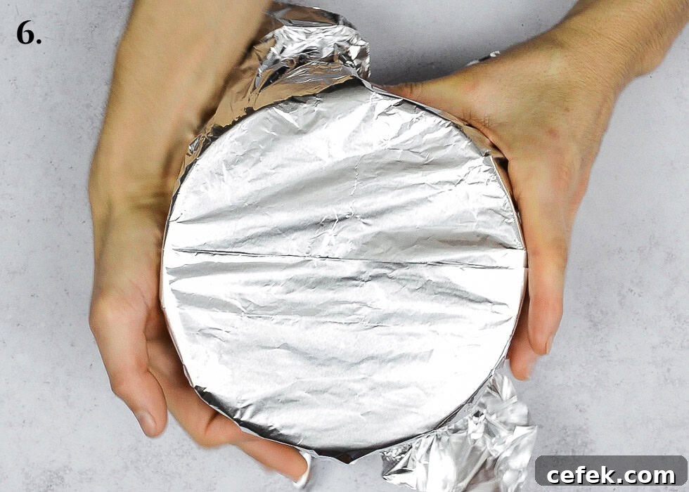 Step 6, sealing the pudding with foil.