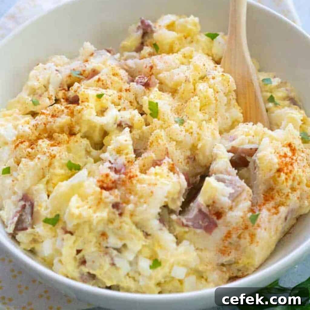 white bowl of southern potato salad