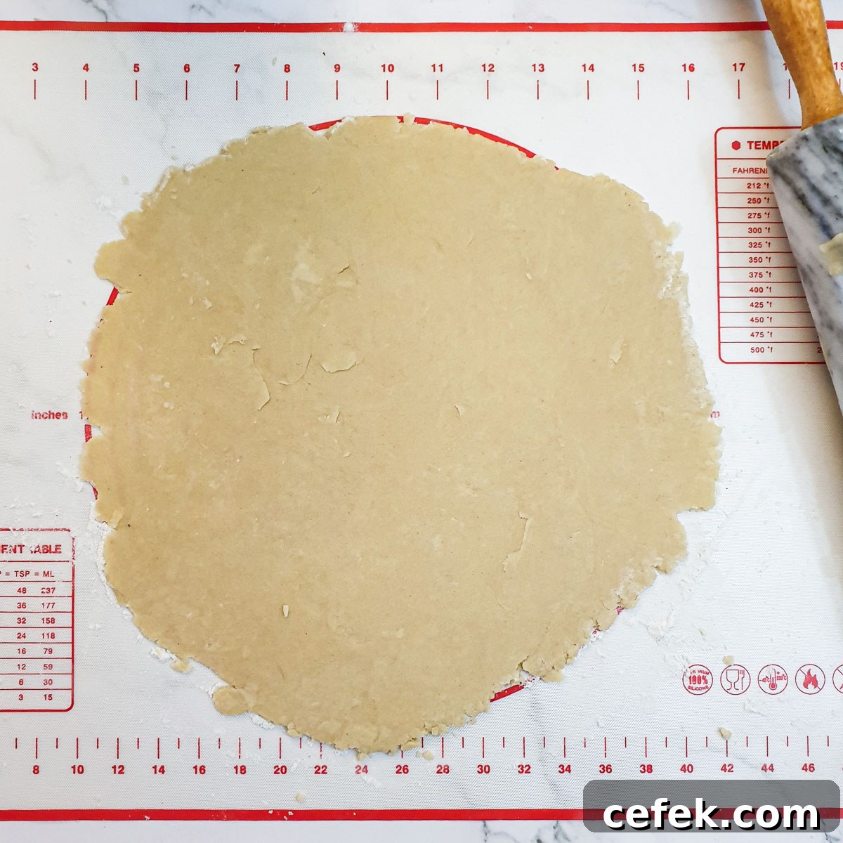 Pastry rolled out into a circle.