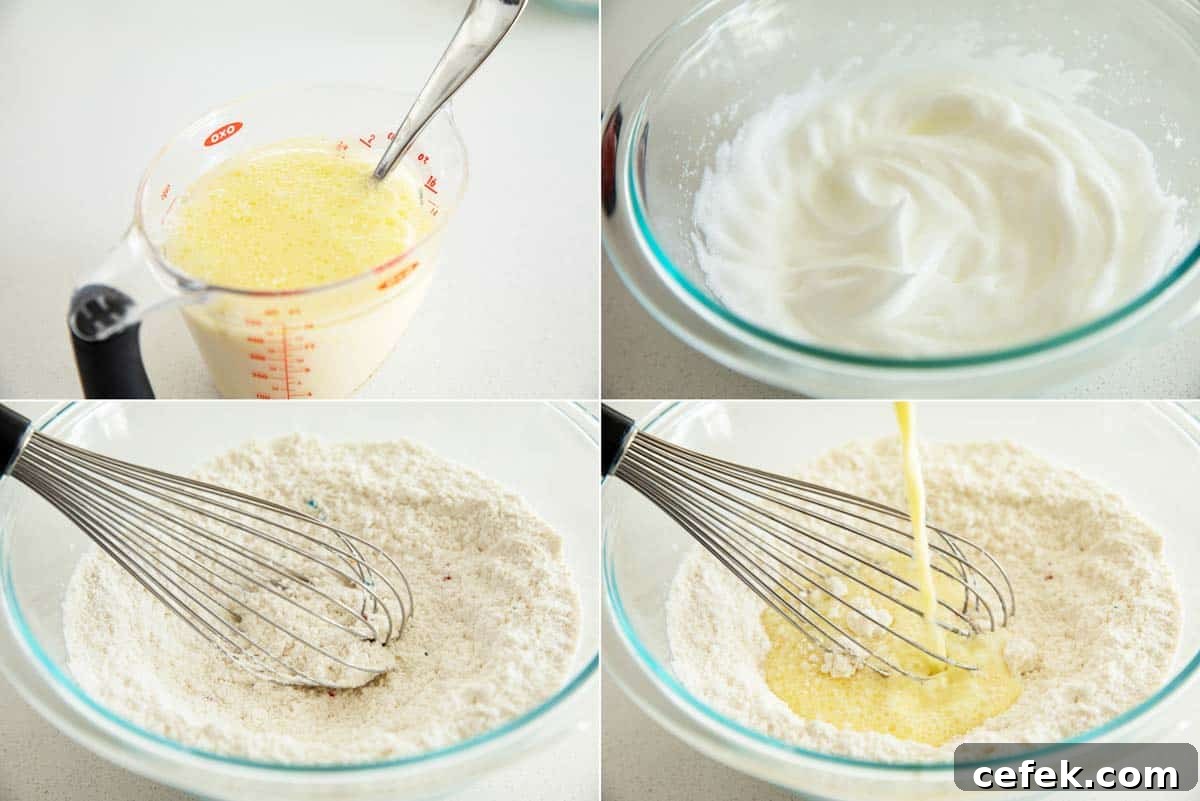 photos showing steps for Batter for Funfetti Pancakes
