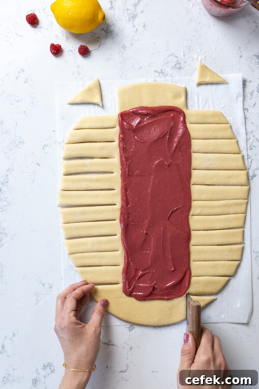 cutting braid bread dough