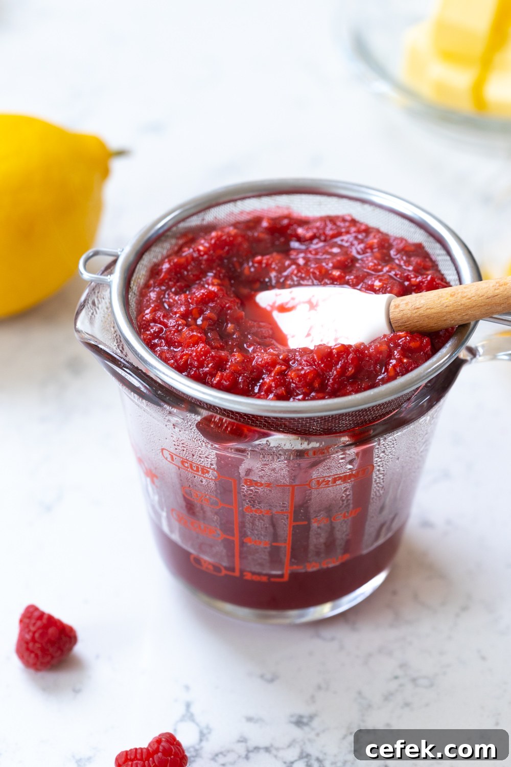 Straining Raspberry Lemon Curd