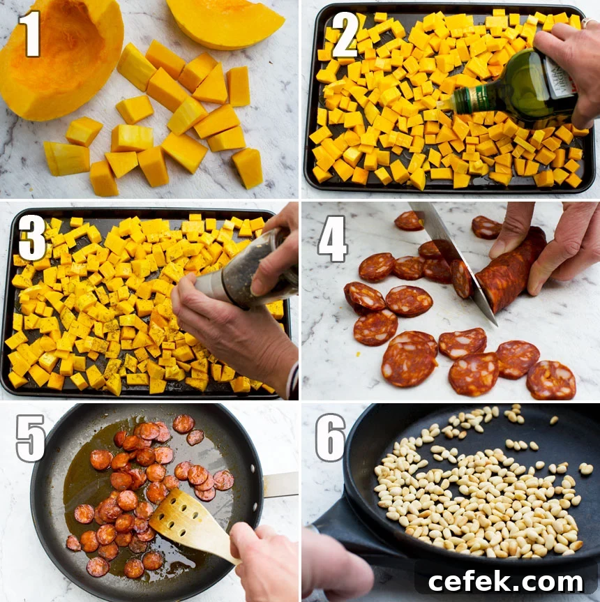 How to make a warm Roast Pumpkin, Chorizo And Feta Salad